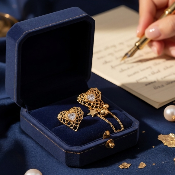 ๐๏ธ18K Gold Plated Asymmetrical Heart Earrings with Dangles Sparkling Rhinestone - Picture 11 of 11